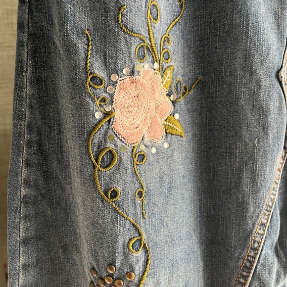 EMBROIDERED BEADED LONG DENIM FLOWING SKIRT - Picture 2 of 16